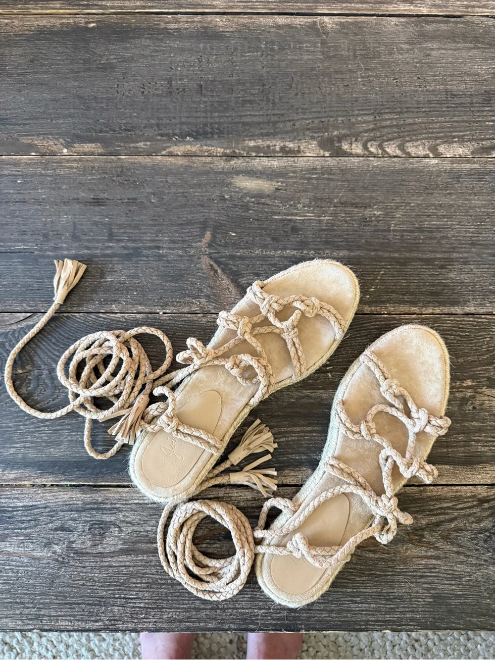 Joie Suede Gladiator  Lace-Up Espadrille Sandals in Natural Tan